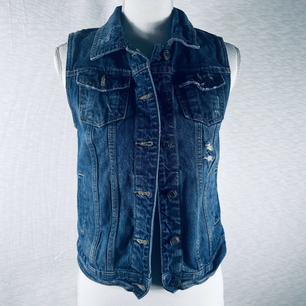MOSSIMO Women Denim Vest S/P Sleeveless Distressed